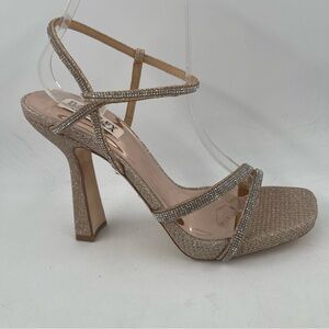 NIB! Badgley Mischka Women’s Urbana Pale Gold Glitter Stiletto Heel Sandals-8.5